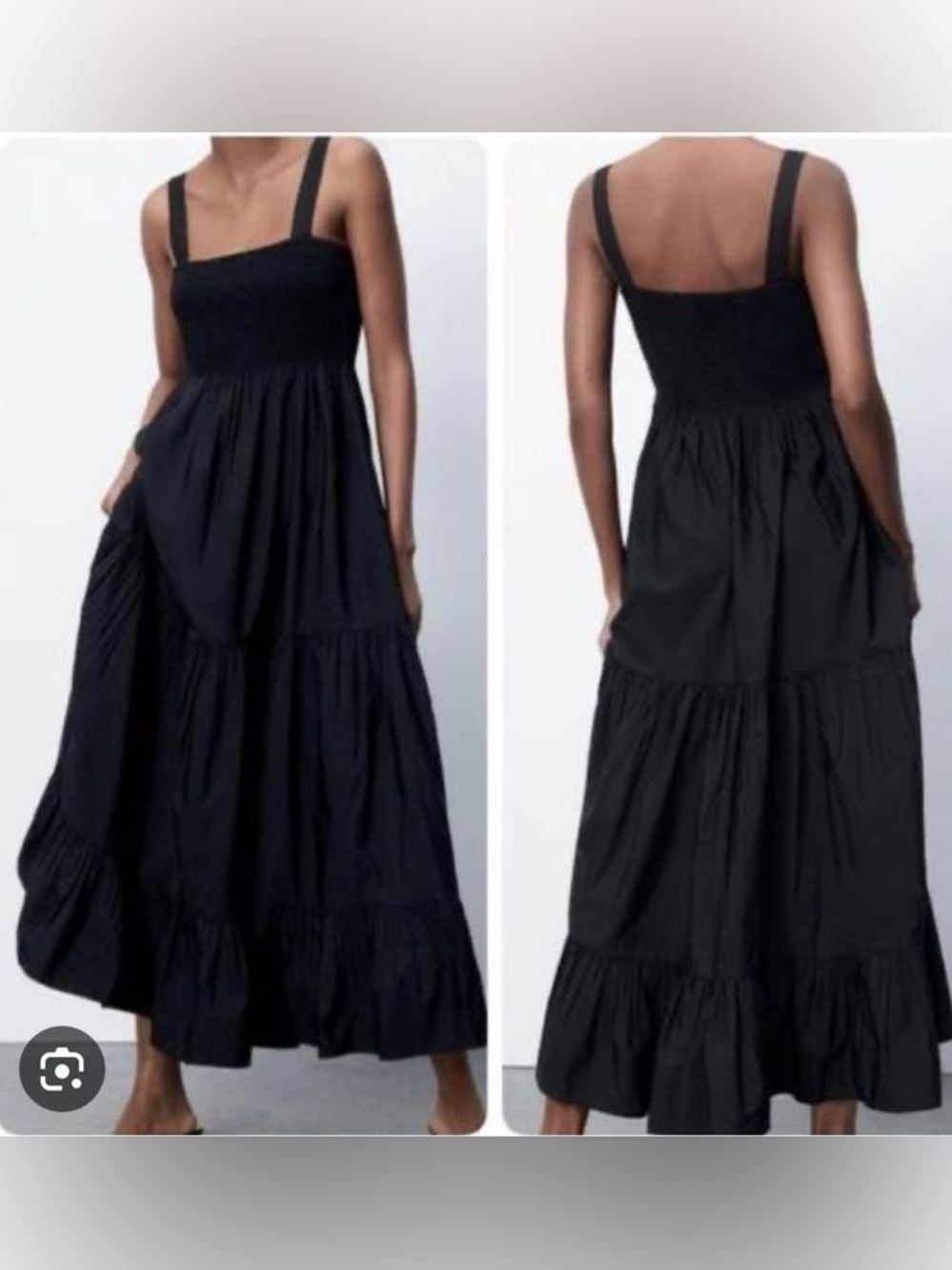 Zara Black Smocked Square-Neck Maxi Dress XS/S
